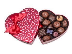 Heart Box, White Hearts, Assorted Chocolates, 14 pc.