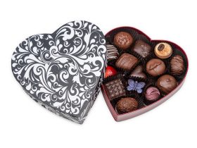 Heart Box,Black and White Swirl, Assorted Chocolates, 14 pc.