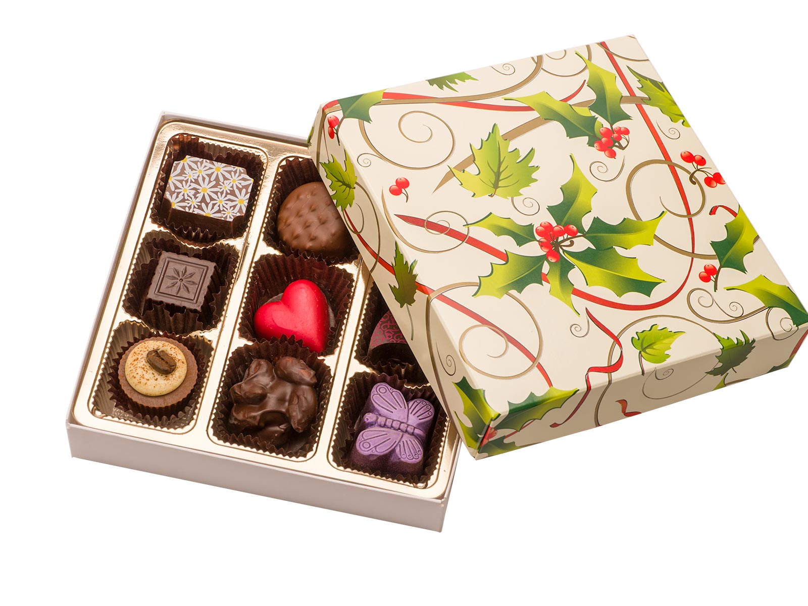 9 Piece Holly Box - Schmid's of San Clemente Fine Chocolate Shop