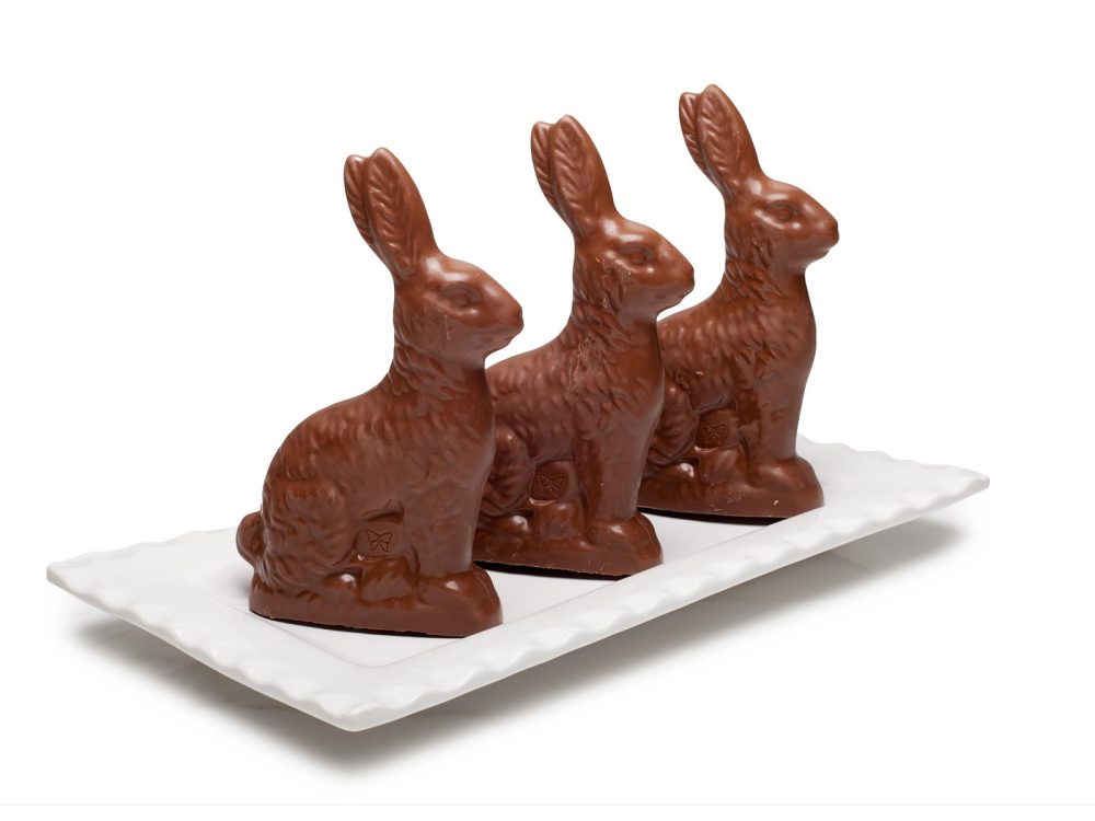 Solid Chocolate Easter Bunnies<br>Three Sizes, Sm, Med, Lg<br>Milk Dark or White Chocolate, 1 pc